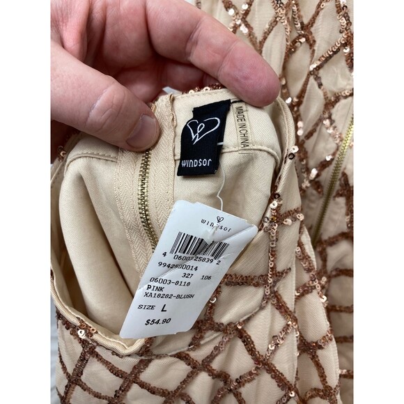 Windsor Women’s Dress Blush Color Body Con Sleeveless Sequined Size Large - Picture 6 of 9